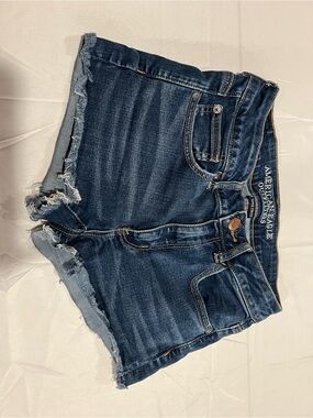 American Eagle Outfitters Dark Blue Distressed Denim Cutoff Hi-Rise Shorts